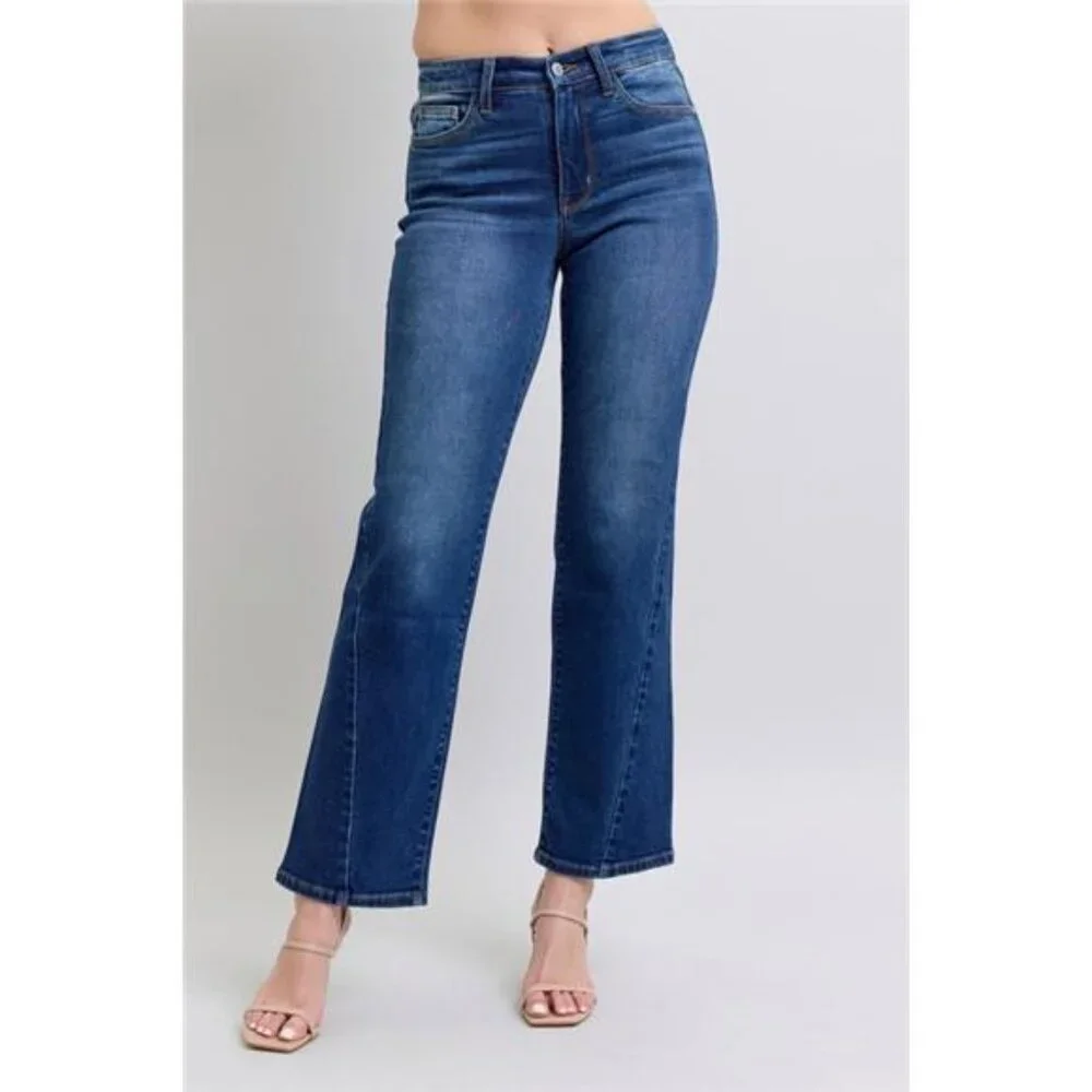 🔥 NWT Judy Blue Side Seam Detail Straight Jeans w Pockets, Stretchy, Dark Wash - Picture 1 of 7